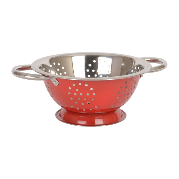 red metal colander