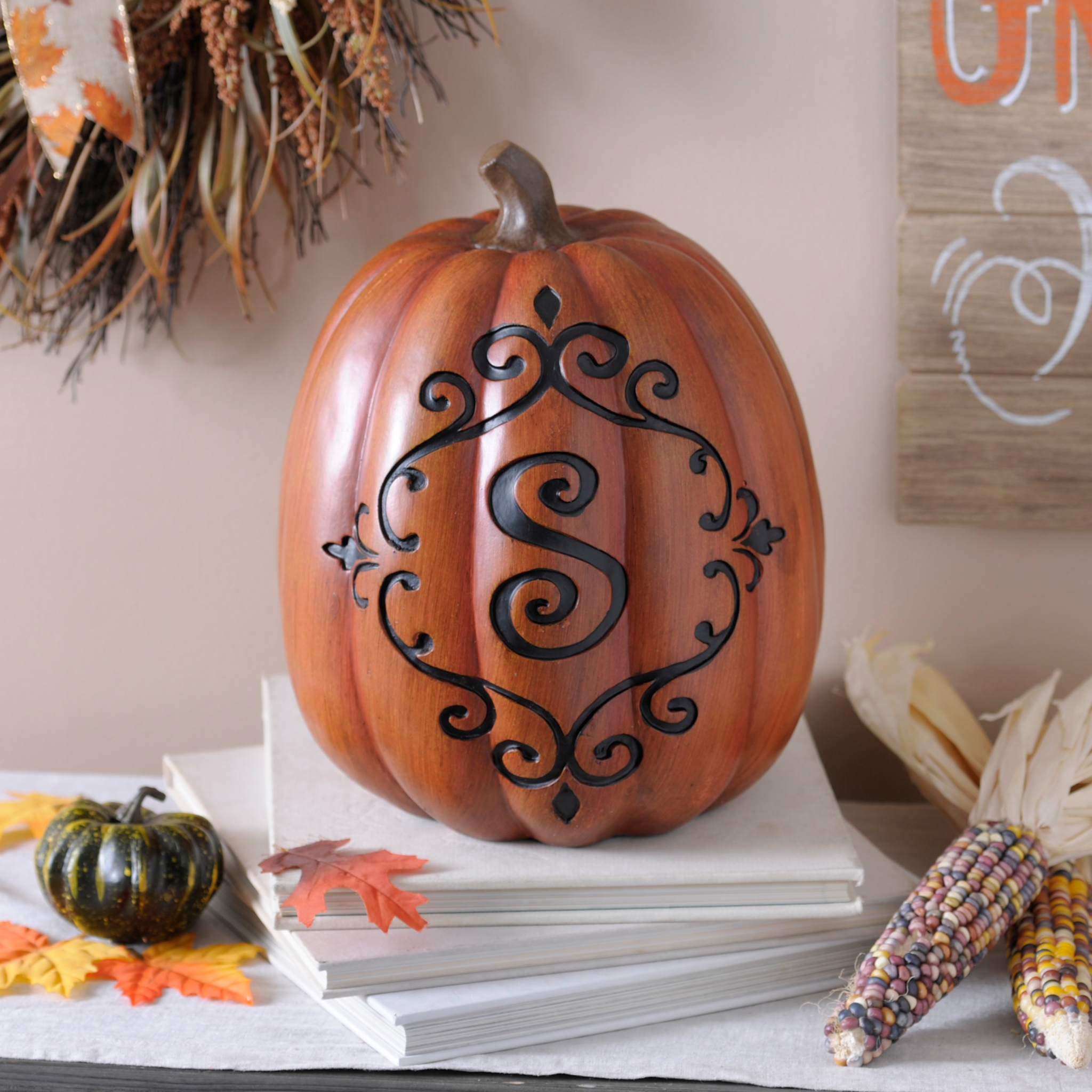 Orange & Black Monogram S Pumpkin | Kirklands