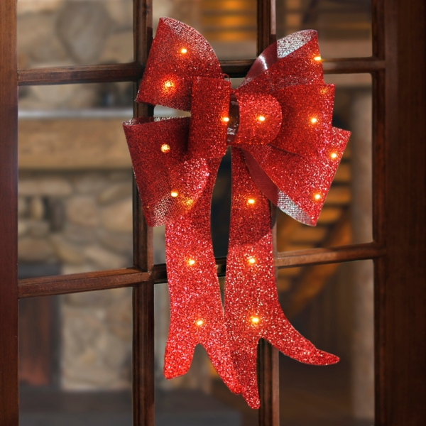 Pre Lit Red Tinsel Door Bow Kirklands
