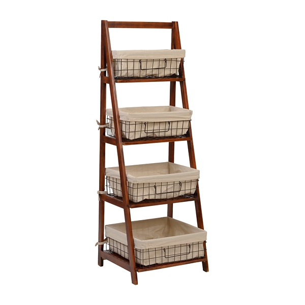 Brown Storage Basket Wooden Ladder Shelf | Kirklands