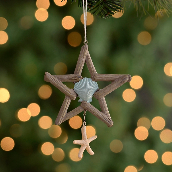 Driftwood Star And Blue Shell Ornament Kirklands