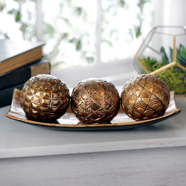 Metallic Ceramic Orbs And Tray Set Of 4 Kirklands