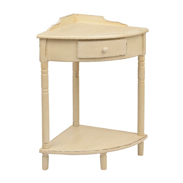 Distressed Cream Wooden Corner Table Kirklands