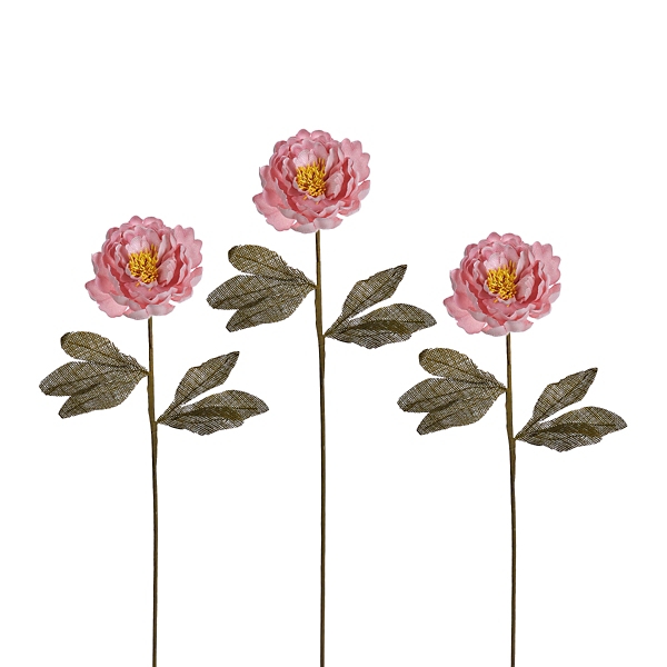 Pink Burlap Peony Stems Set Of 3 Kirklands