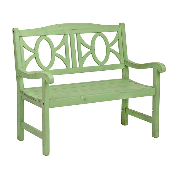 Distressed Green Wooden Outdoor Bench