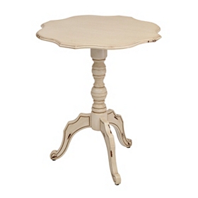 Distressed Ivory Scalloped Round Side Table