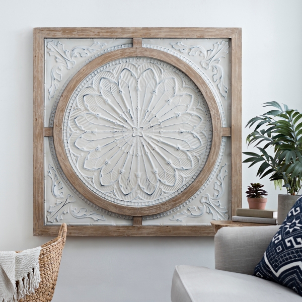 Cream Metal and Wood Medallion Wall Plaque | Kirklands