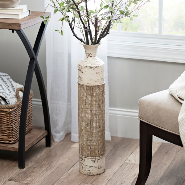 Cream Metal Burlap Vase Kirklands