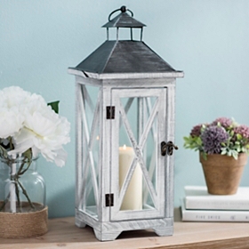 Crossed White Washed Wood Lantern