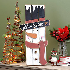 Let It Snow Snowman Wood Plank Plaque