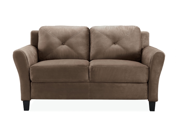 Verona Brown Microfiber Rolled Arm Loveseat Kirklands