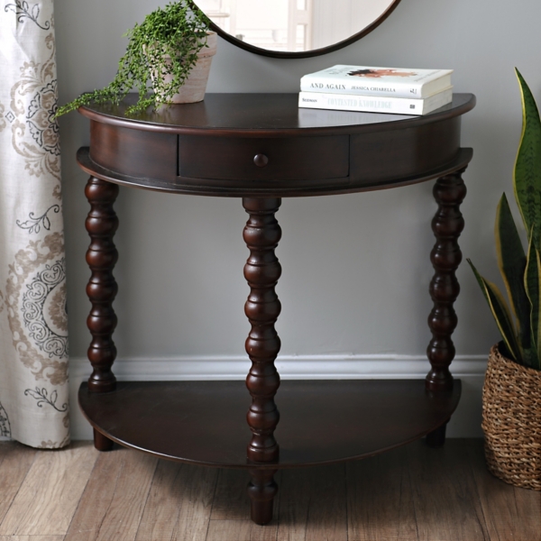 Espresso Demilune Turned Leg Console Table Kirklands