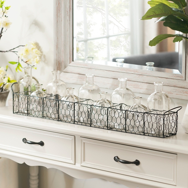 Staggered Chicken Wire Bottle Vase Runner Set