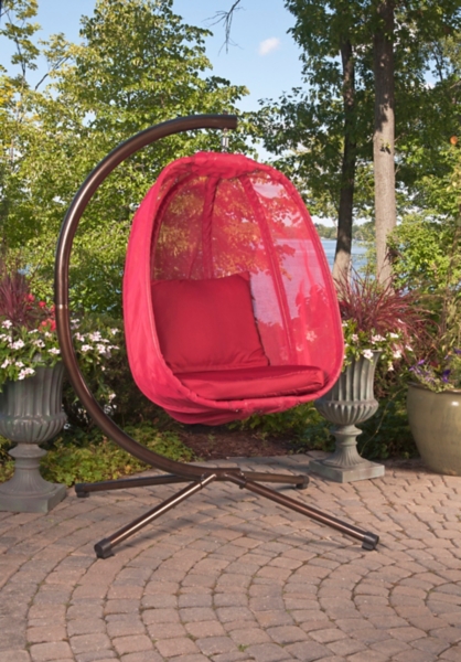 Red Mesh Hanging Egg Chair With Cushions Kirklands