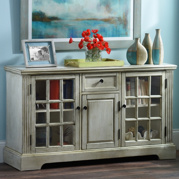 Cream 3 Door Windowpane Media Cabinet Kirklands