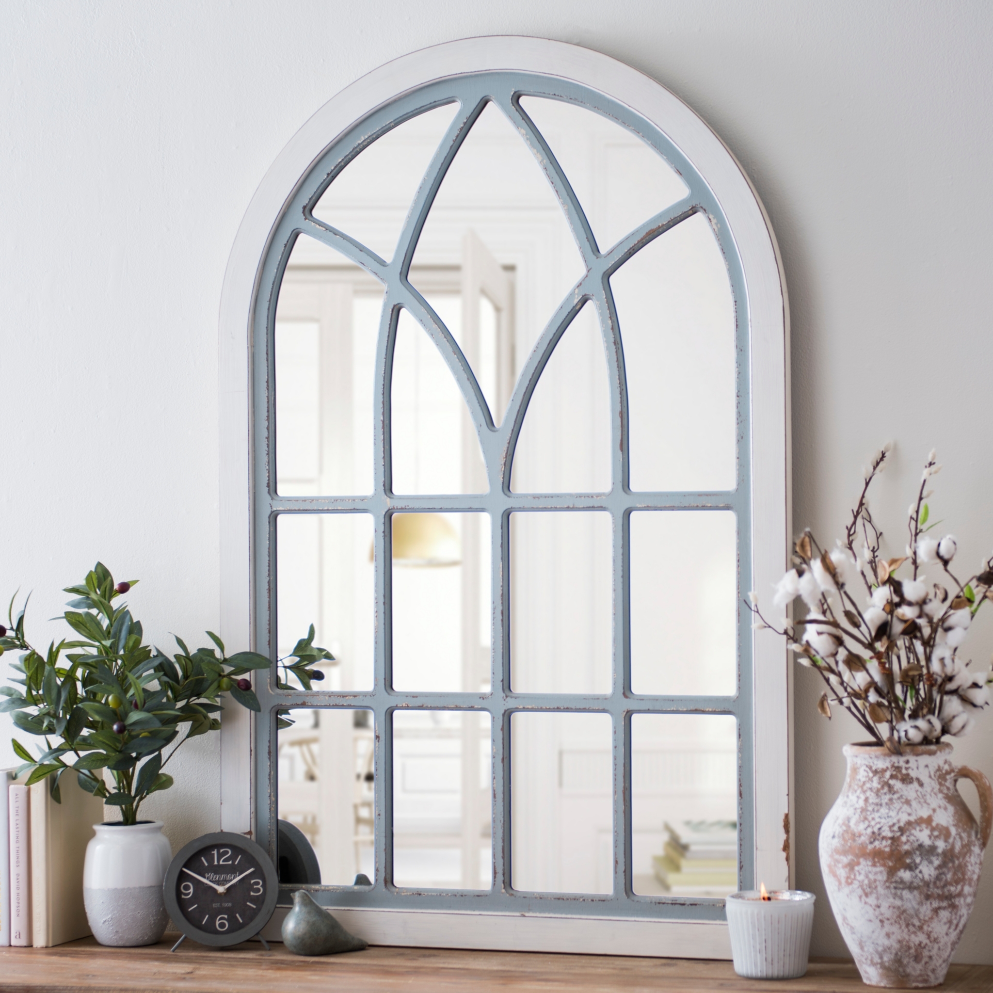 Distressed Cream and Gray Vail Arch Mirror | Kirklands