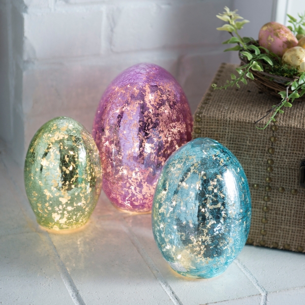 Pre Lit Mercury Glass Easter Eggs Set Of 3 Kirklands