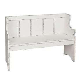 Distressed Ivory Pew Bench