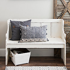 Distressed Ivory Pew Bench