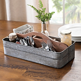 Galvanized Metal and Wood Decorative Caddy