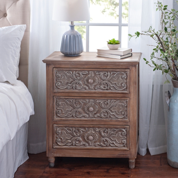 Isabella Embossed Wood 3 Drawer Chest Kirklands