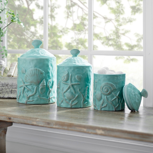 Turquoise Seashell Kitchen Canisters Set Of 3 Kirklands