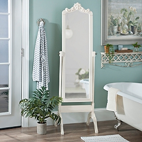 Ornate Distressed Cream Cheval Mirror