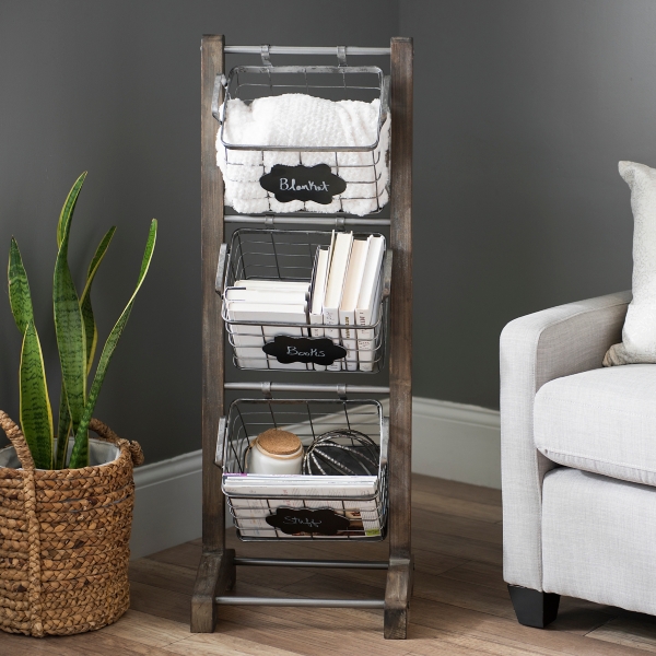 Wood And Metal Basket 3 Tier Stand Kirklands