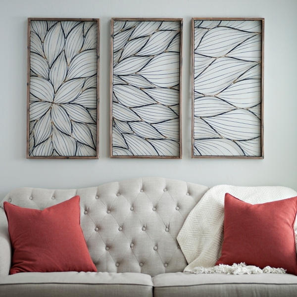 Abstract Floral Panel Plaques, Set of 3