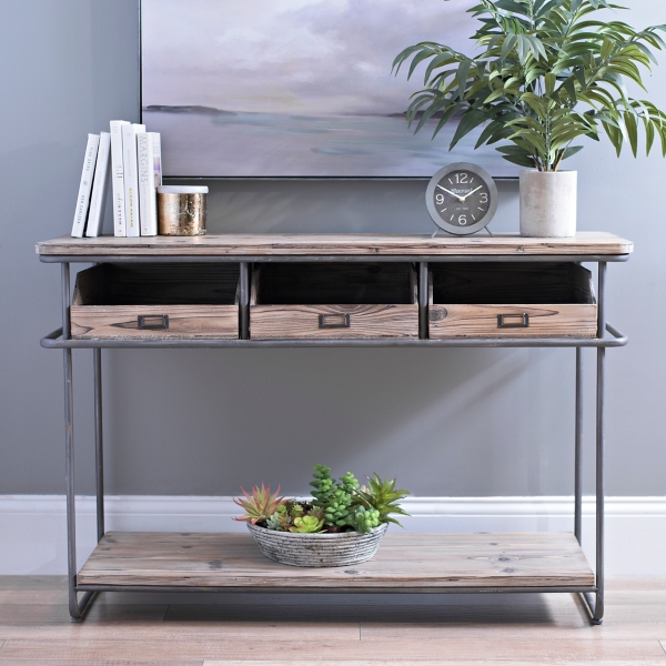 Rustic Industrial 3 Drawer Console Table Kirklands