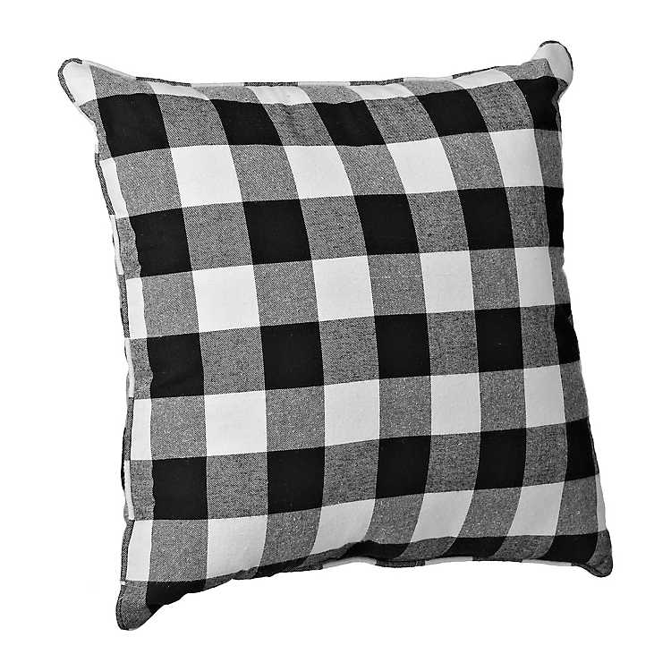Red  and White Buffalo Check  Outdoor Throw Pillow         County Chic