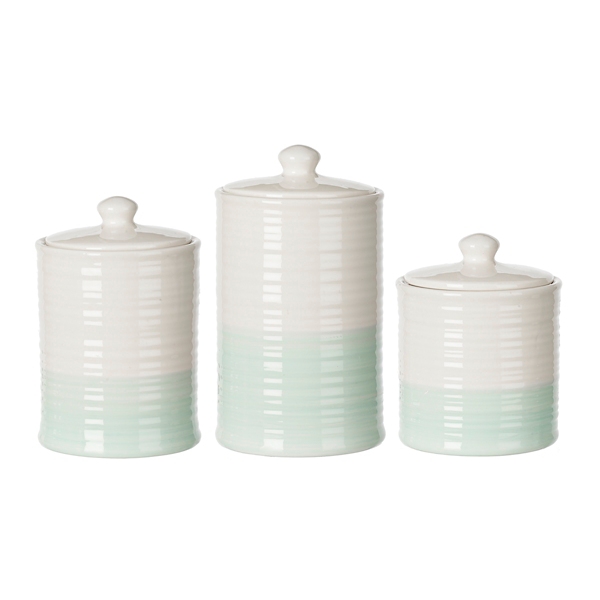 Two Tone Turquoise Ceramic Canisters Set Of 3 Kirklands