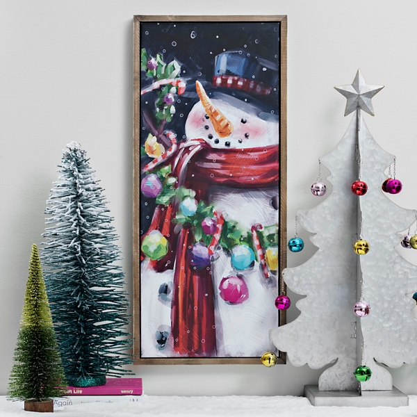 Colorful Snowman Framed Canvas Art Print | Kirklands