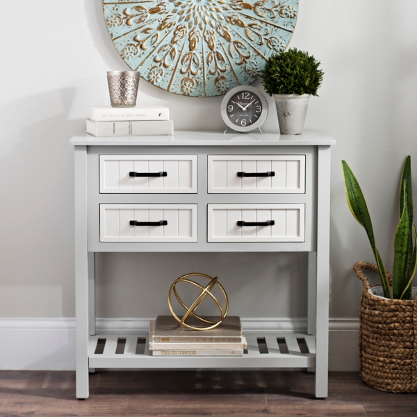 Gray And White Beadboard 4 Drawer Console Table Kirklands