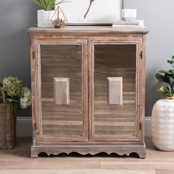 Natural Wood And Antiqued Mirror Cabinet Kirklands
