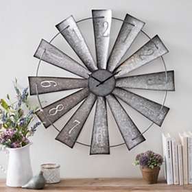 Galvanized Metal Windmill Wall Clock