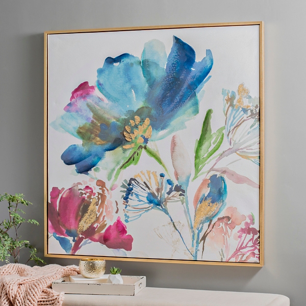 Turquoise Watercolor Floral Framed Art Print | Kirklands