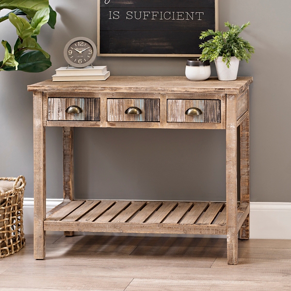 Coastal Distressed Wood Console Table Kirklands   170505 1