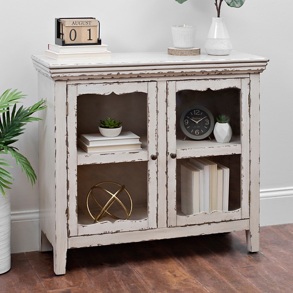 Distressed Cream 2 Door Cabinet Kirklands