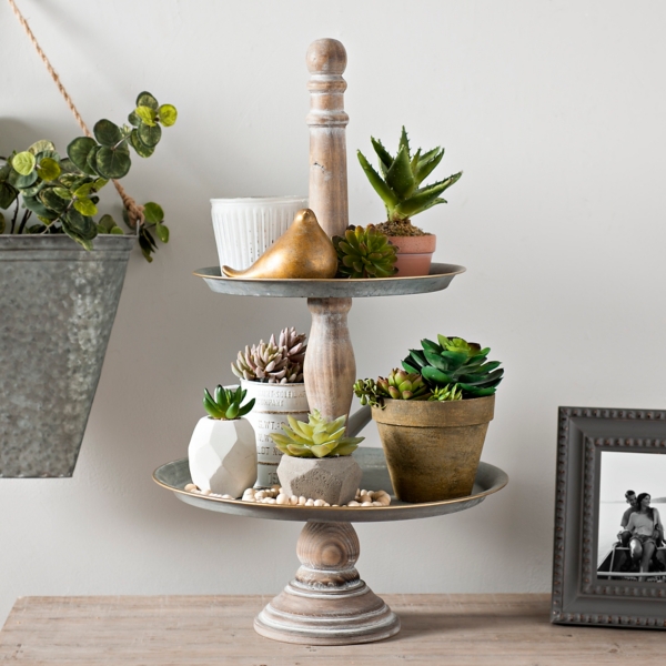 Galvanized Metal And Whitewashed Wood Tiered Tray Kirklands