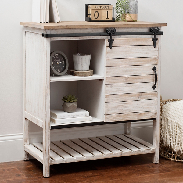 Carri White Shiplap Sliding Door Cabinet Kirklands