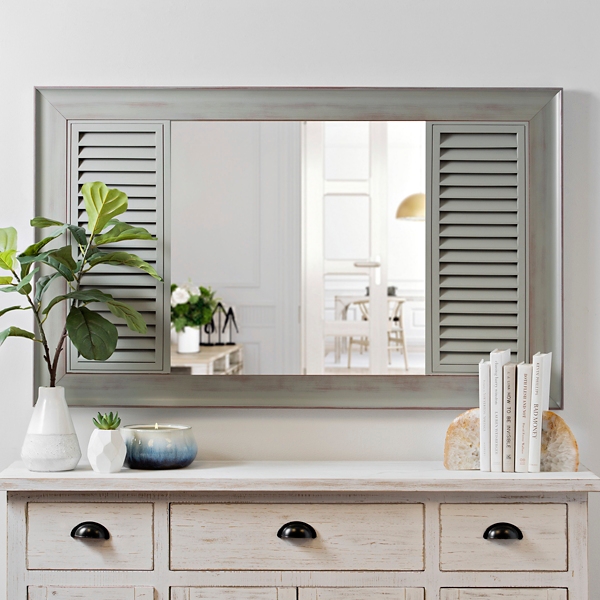 Gray Washed Wood Shutter Wall Mirror Kirklands