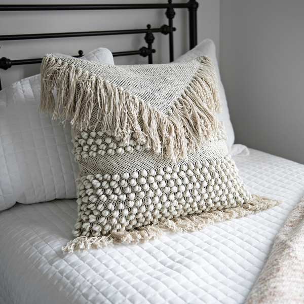 Ivory Knotted Fringe Pillow Kirklands