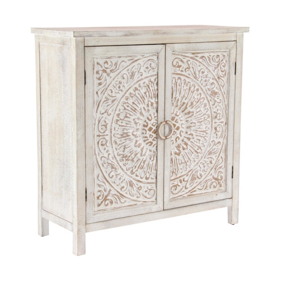 Beige Wooden Distressed Medallion Storage Cabinet Kirklands