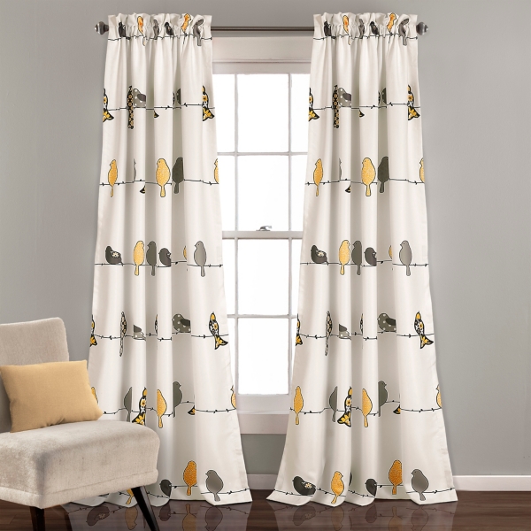 Yellow And Gray Bird Curtain Panel Set 84 In Kirklands
