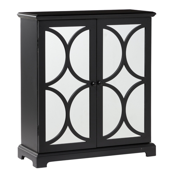 Black Half Circle Mirrored 2 Door Cabinet Kirklands