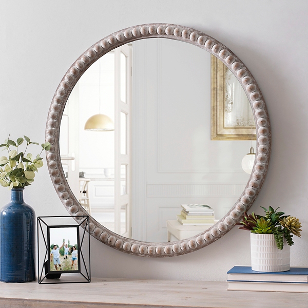 Round Natural Beaded Wall Mirror Kirklands