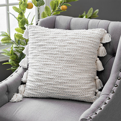 Ivory Cotton Knots Pillow with Tassels