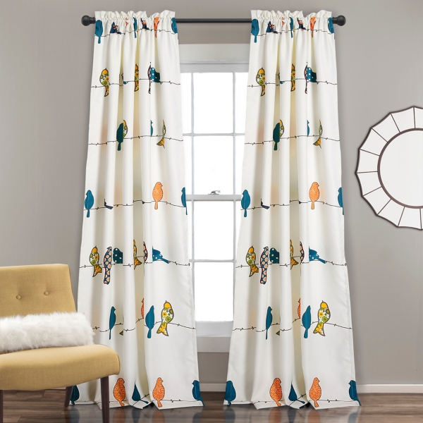 Blue And Orange Birds Curtain Panel Set 84 In Kirklands