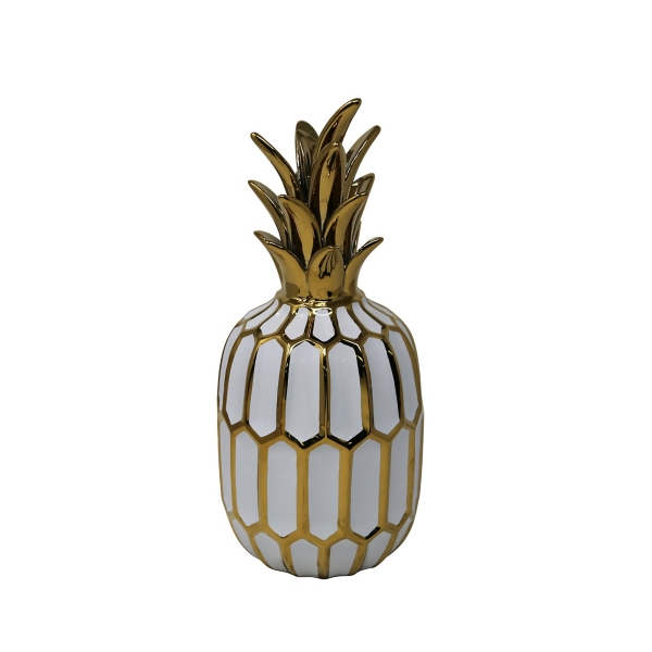 Decorative Ceramic White And Gold Pineapple Statue Kirklands